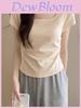 Cotton Short Sleeve T Shirt For Women With Pleated Design For Spring Summer Casual Wear