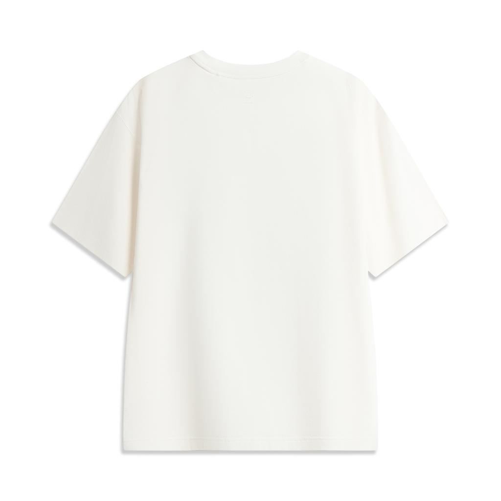 Li Ning Anti-Five Series Comfortable Simple Versatile Loose Shoulder Letter Print Short Sleeve T-Shirt Men Tops Off-White AHSV213-1