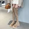 Over-knee retro two-wear folded thick-soled western boots autumn and winter new leather velvet boots thick-heeled boots knight boots