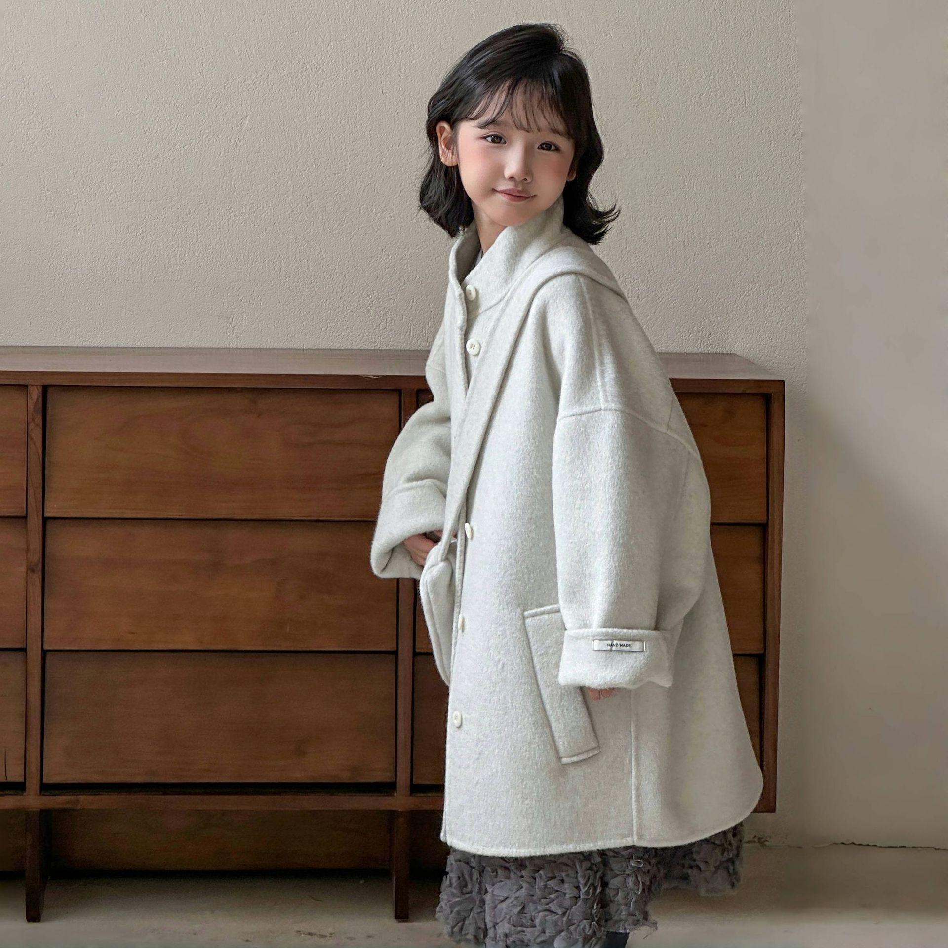 

Детское двухстороннее кашемировое пальто Осень/Зима 2025, в корейском стиле, шерстяное пальто средней длины для девочек. 140cm (recommended height 133cm-143cm)