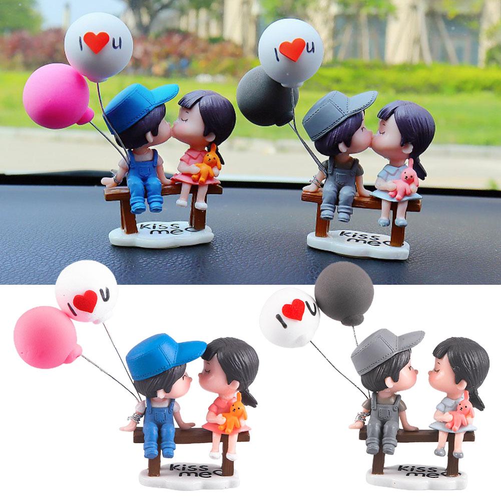 Anime Couples For Car Ornament Model Cute Kiss Balloon Figure Auto Interior Decoration Pink Dashboard Figurine Accessories Y8H2
