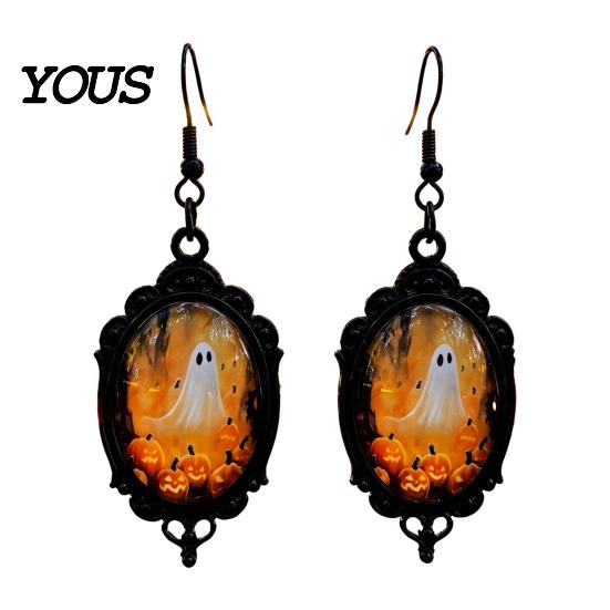 Dark Academia Accessories Gothic Ghost Earrings, Vintage Style Matte Black Alloy Dangle Halloween Earrings for Women Decorative Jewelry Daily