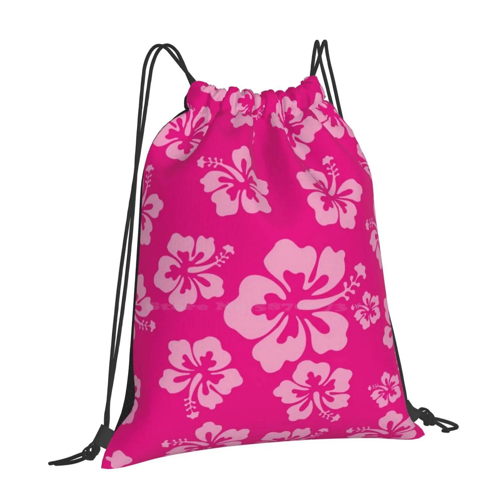 Tropical Hot Pink Hibiscus Flower Floral Pattern Hawaiian Print School Bags Travel Laptop Backpack Hibiscus Flowers Tropical OneSize