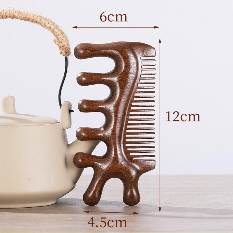 

Golden Sandalwood Head Meridian Massage Comb with Ball Tips