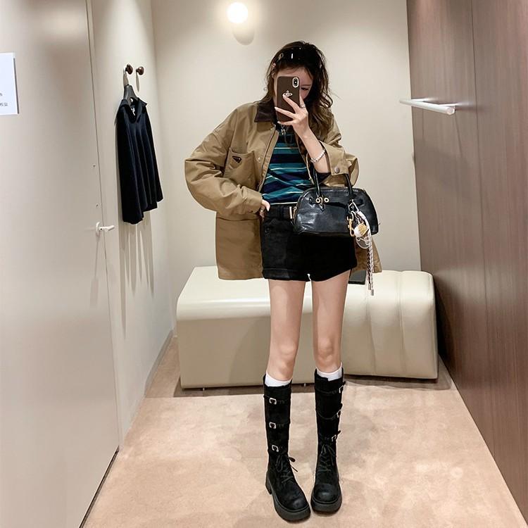 Frosted Cowhide But Knee Boots for Women's New Adjustable British Style Oversized Leg Circumference High Tube Legs Fine Boots for Women