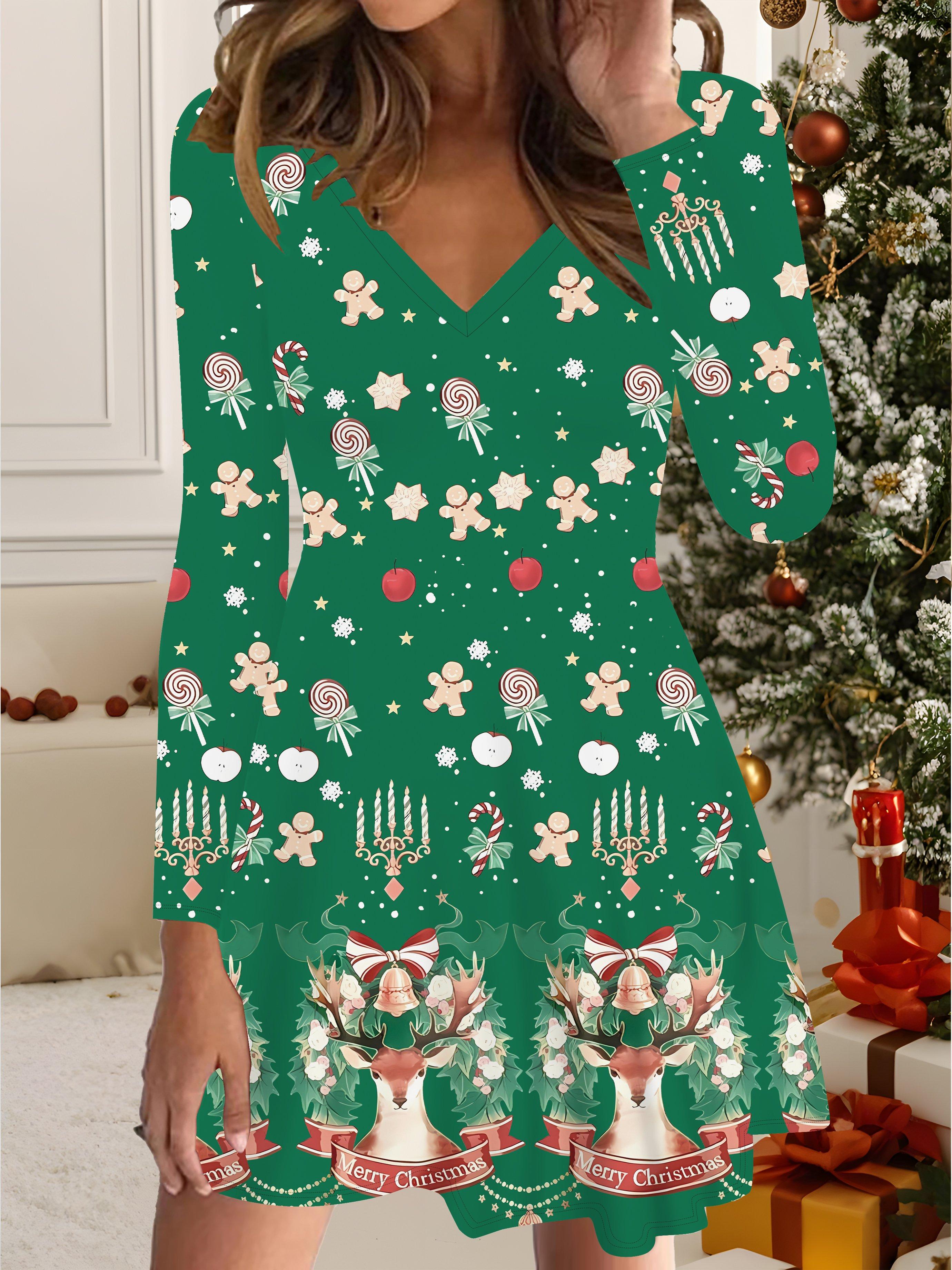 

Платье, напечатанное на 3D-принтере, эксклюзивная трендовая вещь для женщин на осень и зиму, рождественская коллекция 6XL зелёный