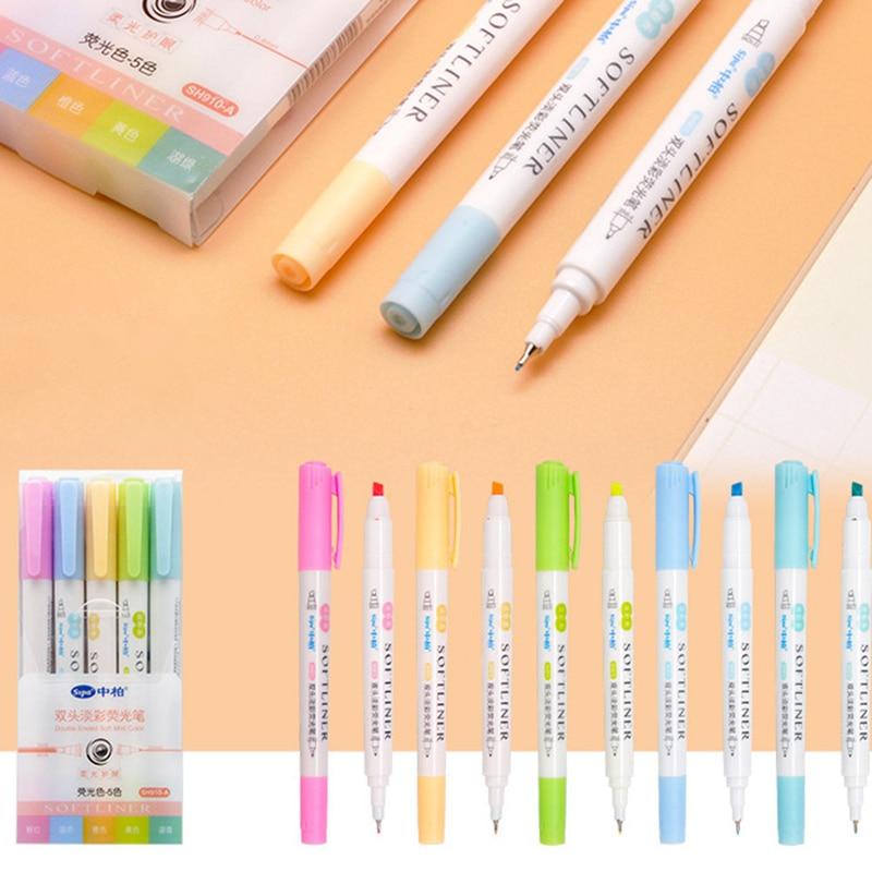 Buy 5Pcs School Highlighter Pen Students Highlighters Marker Brush Pens