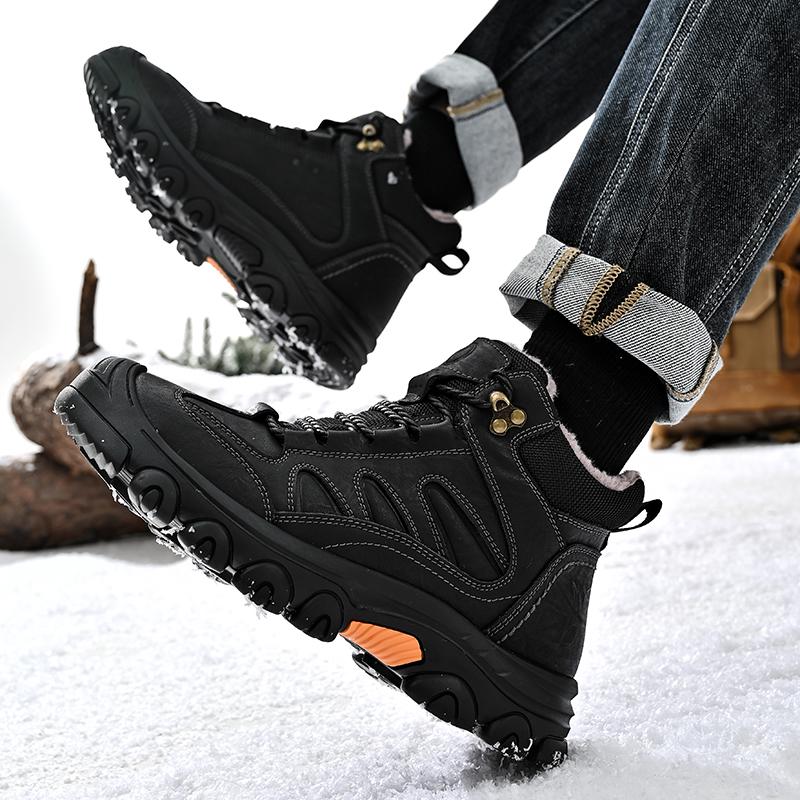 Genuine Leather Mens Walking Shoes All-match Men's Ankle Boots New Arrival Men Winter Plush Snow Boots Handmade Men Casual Shoes