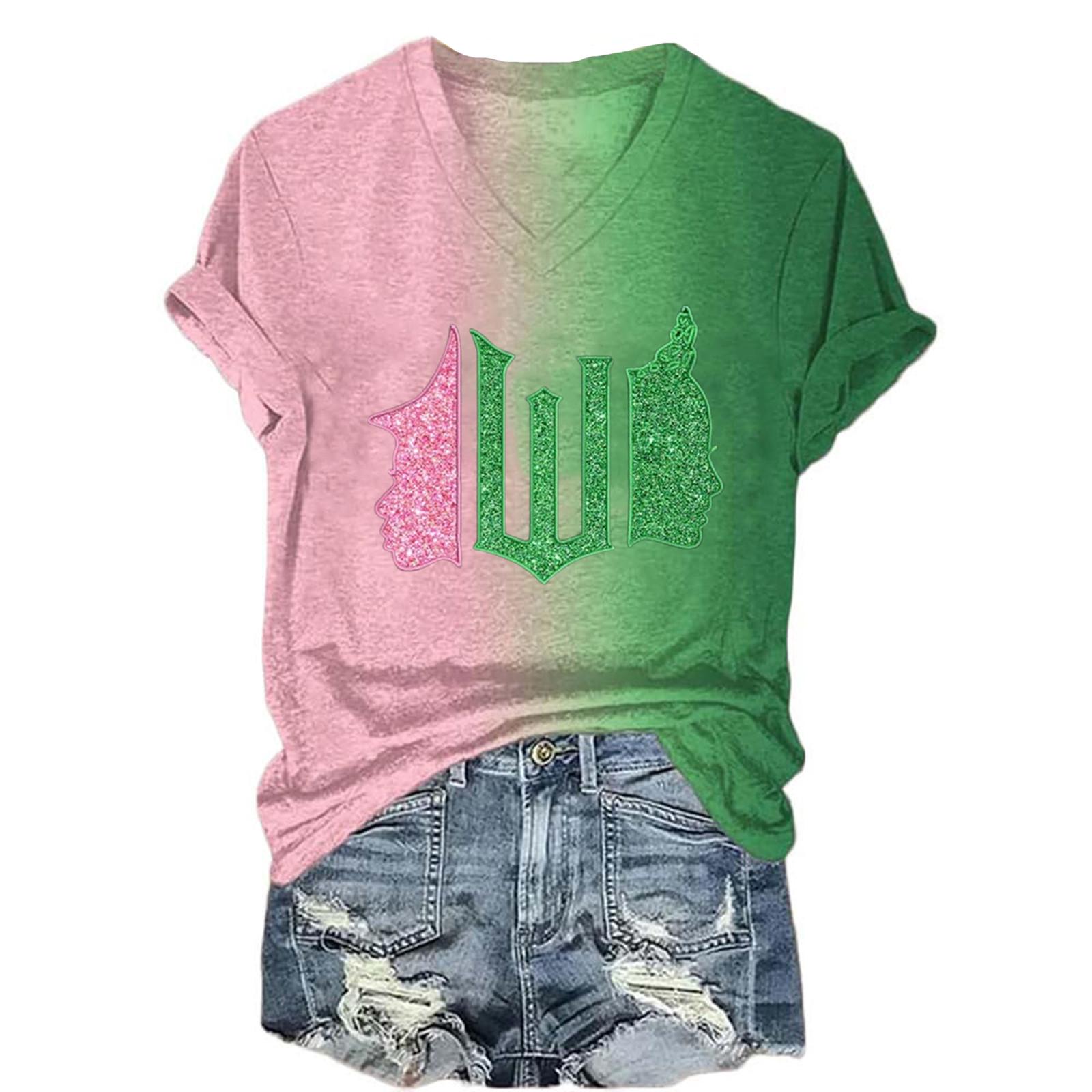 

Жіноча модна повсякденна футболка з короткими рукавами та V-подібним вирізом, принтом відьом XL рожевий