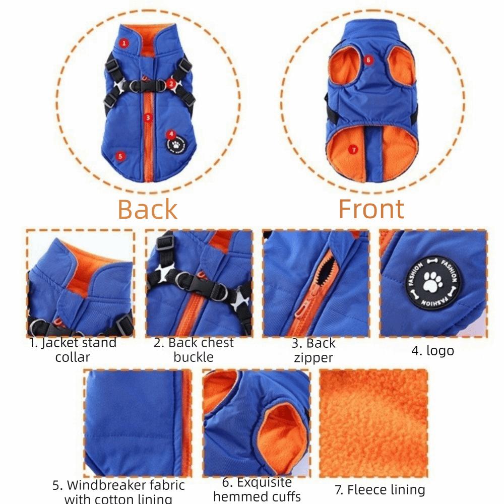 Puppy Outfit Adjustable Dogs Down Clothes Warm Windproof Winter Dog Clothes with Harness Thicken Dog Coat for Dogs Cats
