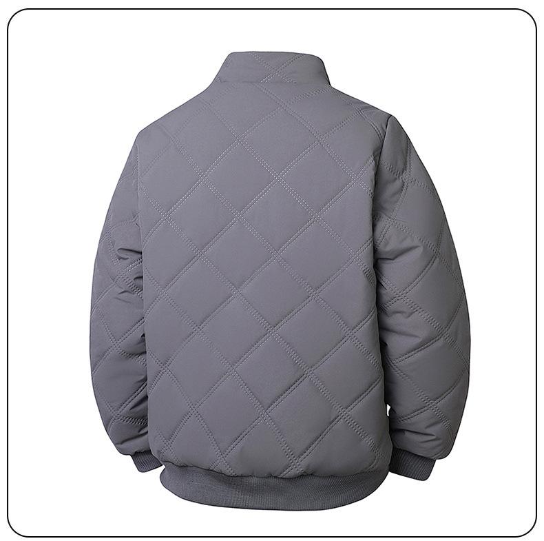 Men's 2025 Cross-border Diamond Plaid Stand Collar Jacket - Autumn/Winter Warm, Velvet-Lined Cotton Coat