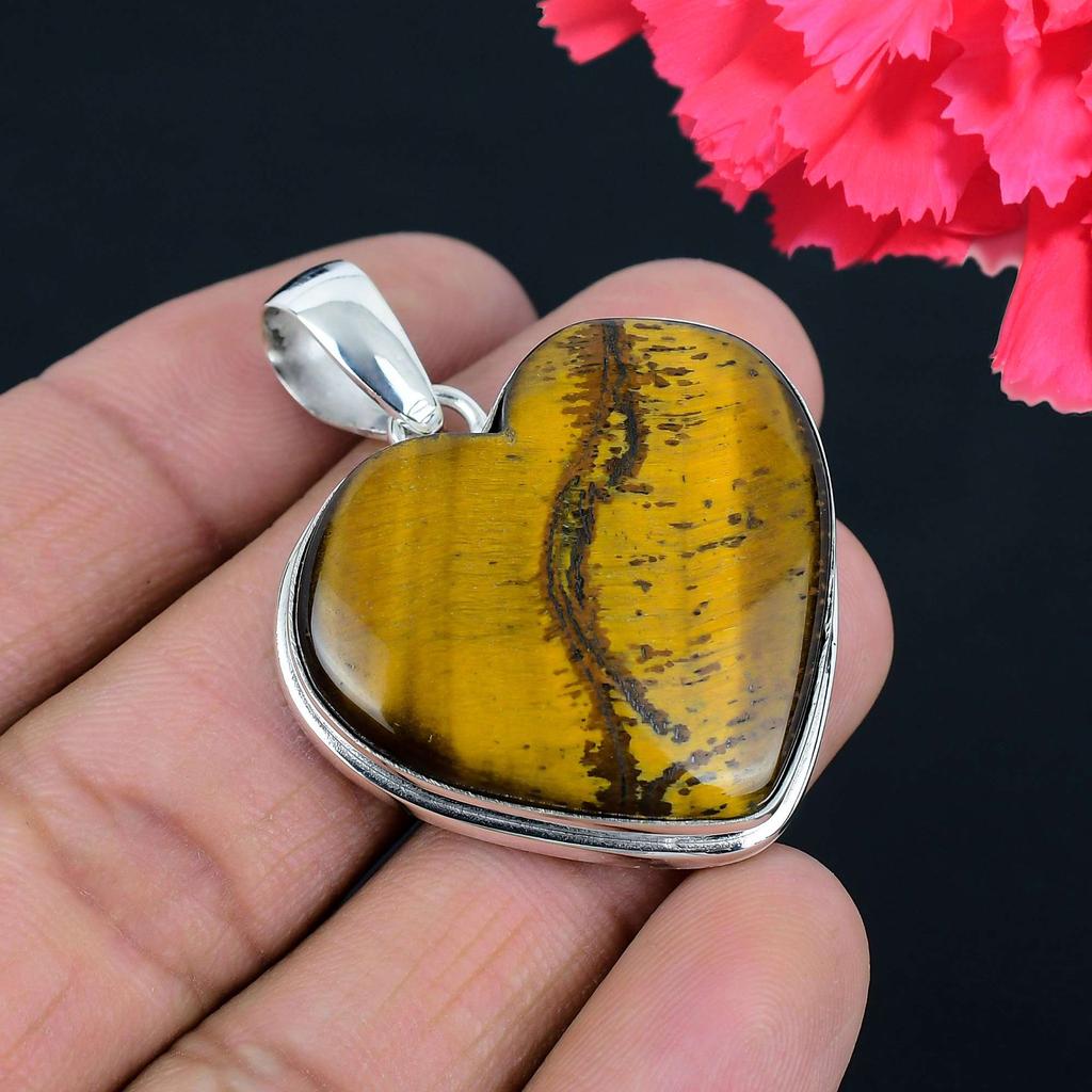 Tiger Eye Gemstone Pendant Solid 925 Sterling Silver Pendant Jewelry Gift For Unisex