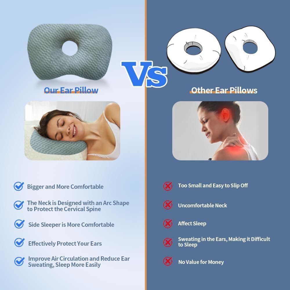Ergonomic Curved Side Sleeping Pillow Cotton Filling Pillow with Ear Hole  for Ear Pain Relief