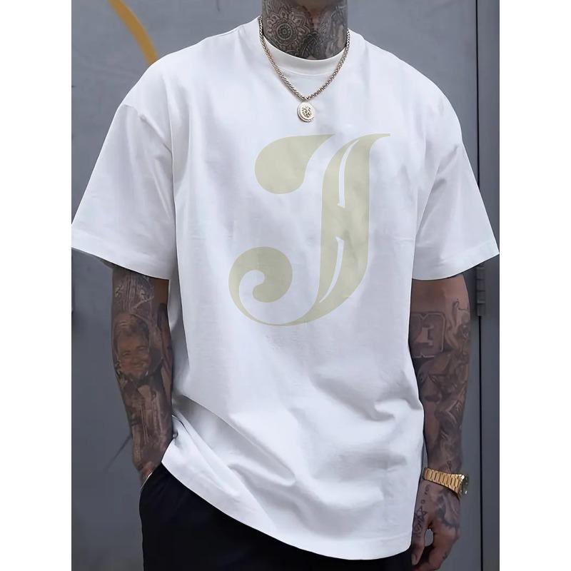 

European Size Men S Oversized Black T-Shirt with Bold White J Graphic - Casual Streetwear Tee S белый