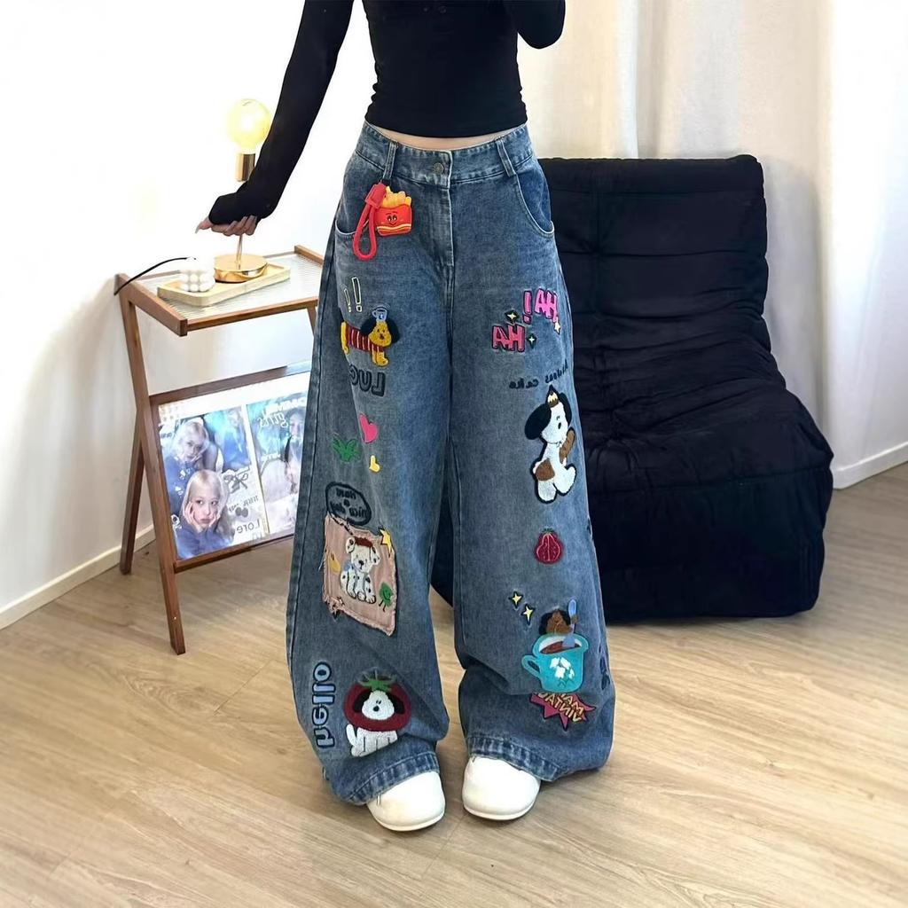 Women Straight Leg Denim Jeans Casual Solid Color Cotton Blend High Waist Daily Streetwear Long Pants
