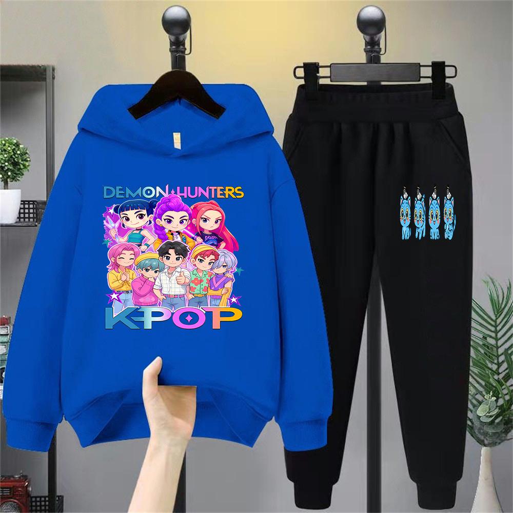 Kinder Dämonenjäger Kpop Cartoon Charakter Hoodie Set, Modisches Freizeit-Sweatshirt & Hosen Outfit für Kinder, Trendiger K - Pop Stil