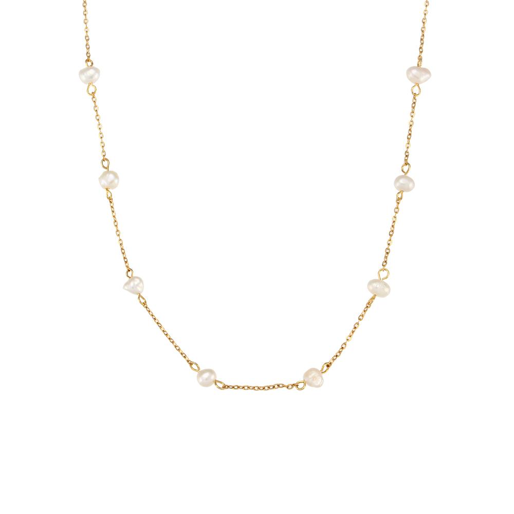 

Elegant Baroque Freshwater Pearl Beaded Necklaces Romantic 18K Gold Plated Stainless Steel Chain Necklace for Women Wedding золотой