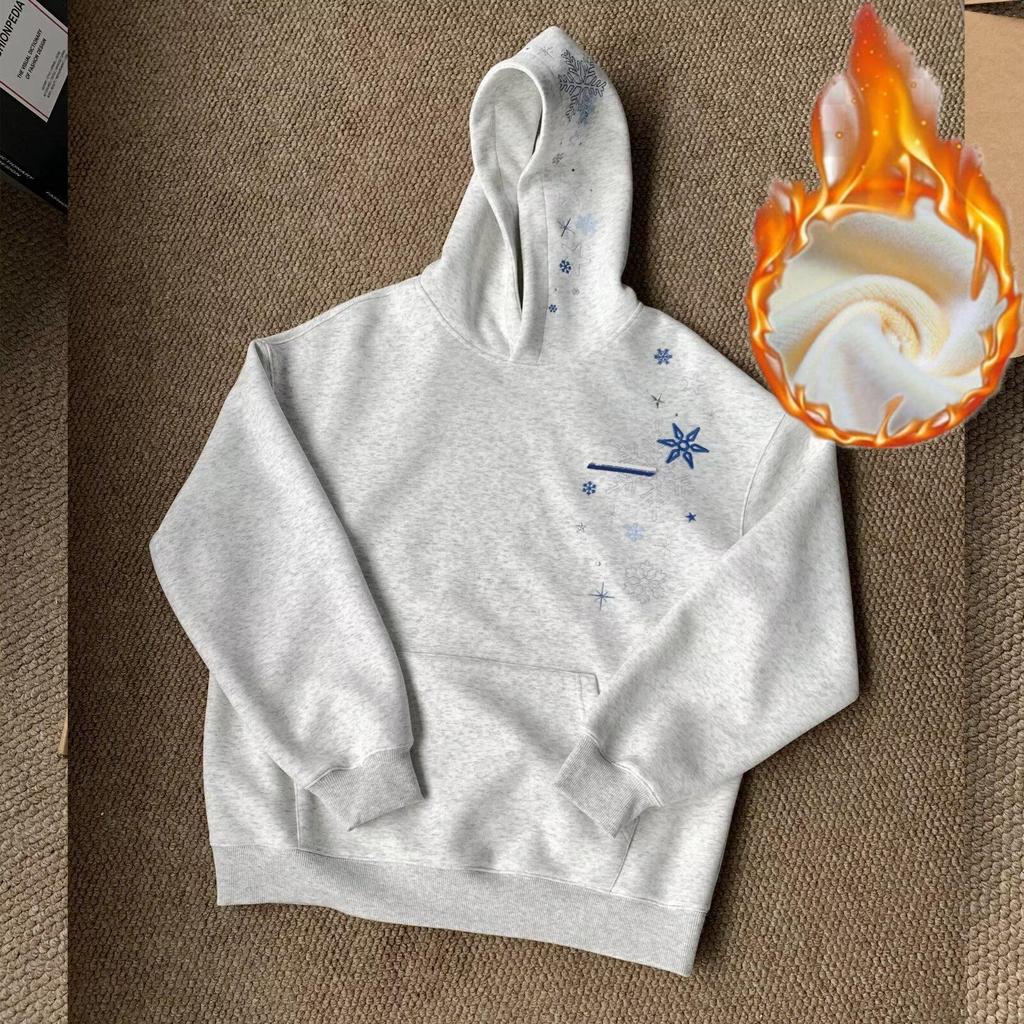 Unisex Hoodie mit Schneeflocken-Stickerei: Herbst/Winter Amerikanischer Streetstyle Locker sitzender Pullover
