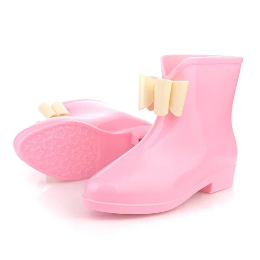 Women's Rain Shoes Short-tube Spring and Autumn Rain Boots Knot-bow Low-top Boots White-collar Waterproof Shoes Rubber Overshoes