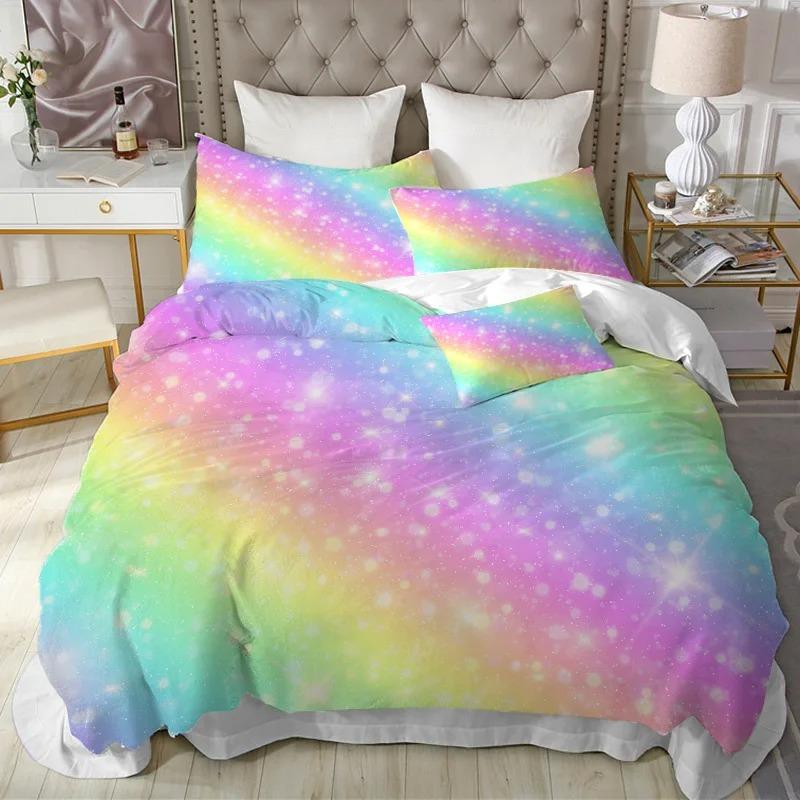 Rainbow Unicorn Cartoon Bedding Set Set 100% Polyester 3D Digital Printing Set Quilt Cover Pillowcase Soft Set Children Gift