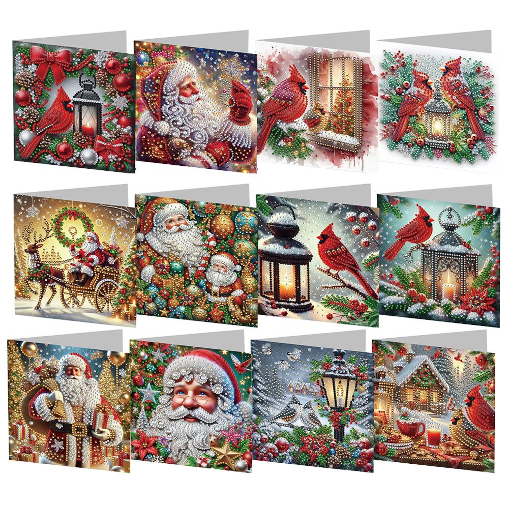 6/10/12 PCS DIY Diamond Painting Greeting Card Set Xmas Pattern Diamond Art Greeting Cards Thank You Cards and Holiday Blessings