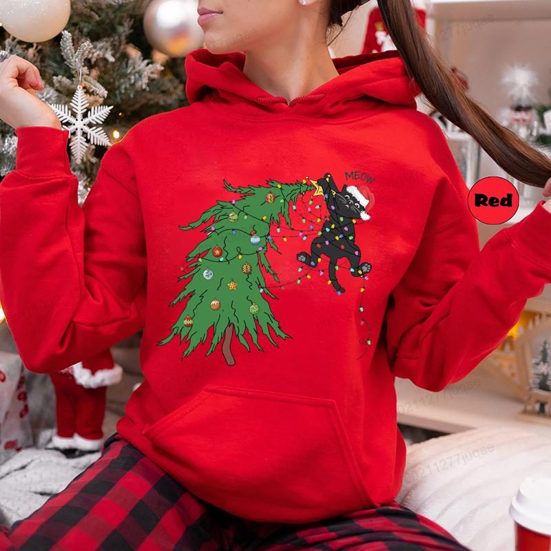 

Cat Christmas Hoodies Sweatshirts Men/Women Christmas Tree Fashion Hoodie Clothing Funny Cat Christmas Sportwear Clothes XL