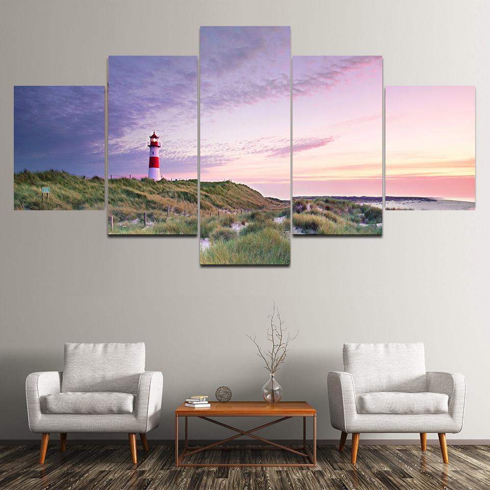 

5 панелей пейзажный список Маяк восход солнца холст картины небо облака плакаты и принты настенные художественные фотографии домашний декор без рамки