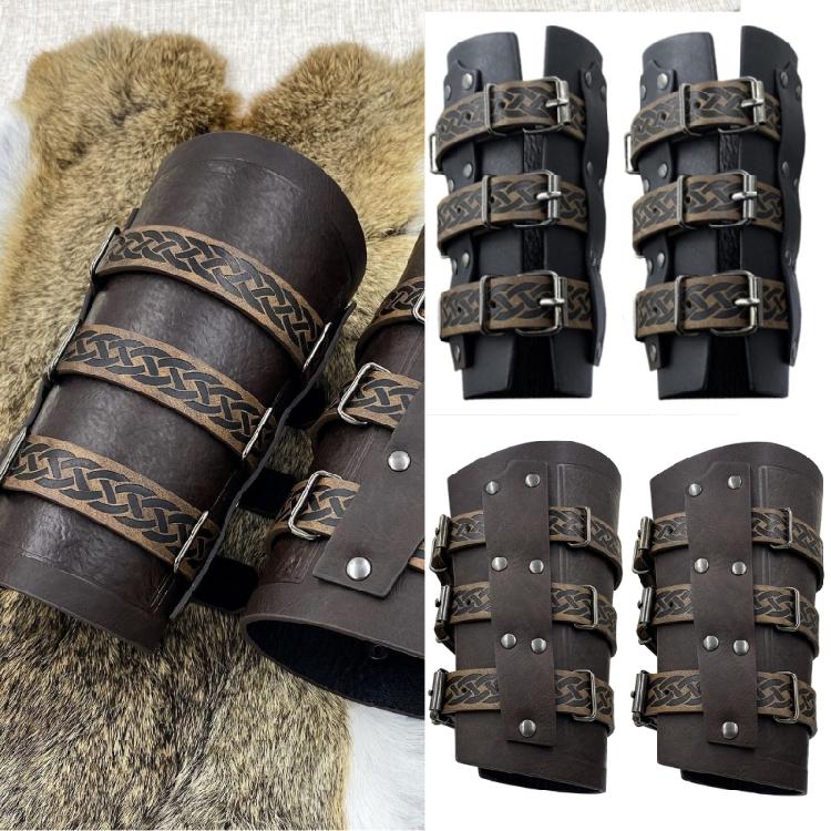 2lots Gothicism Leather Wristband Medieval Armors Bracers Unisex Wrist Bracers for Cosplayers and History