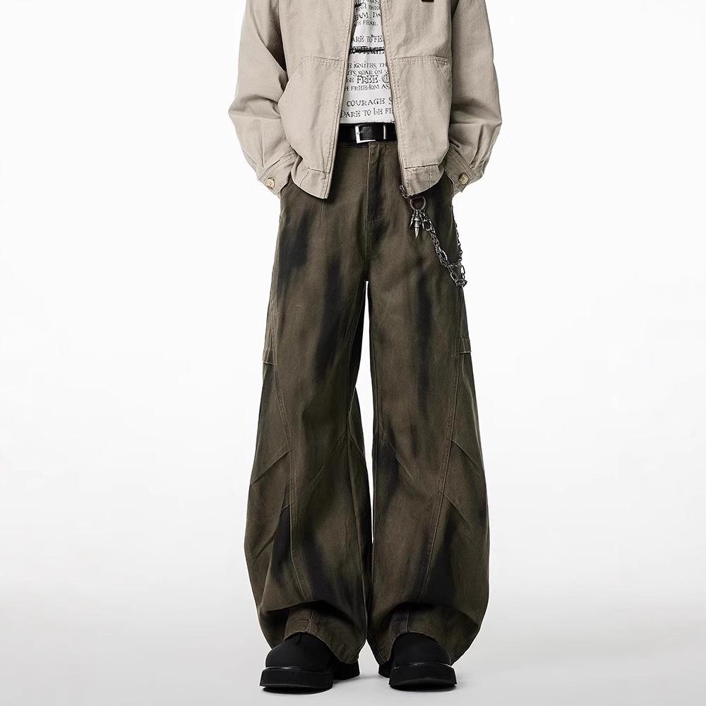 Spring 2025 Pleated Wide-Leg Denim Jeans - Dirty Dye