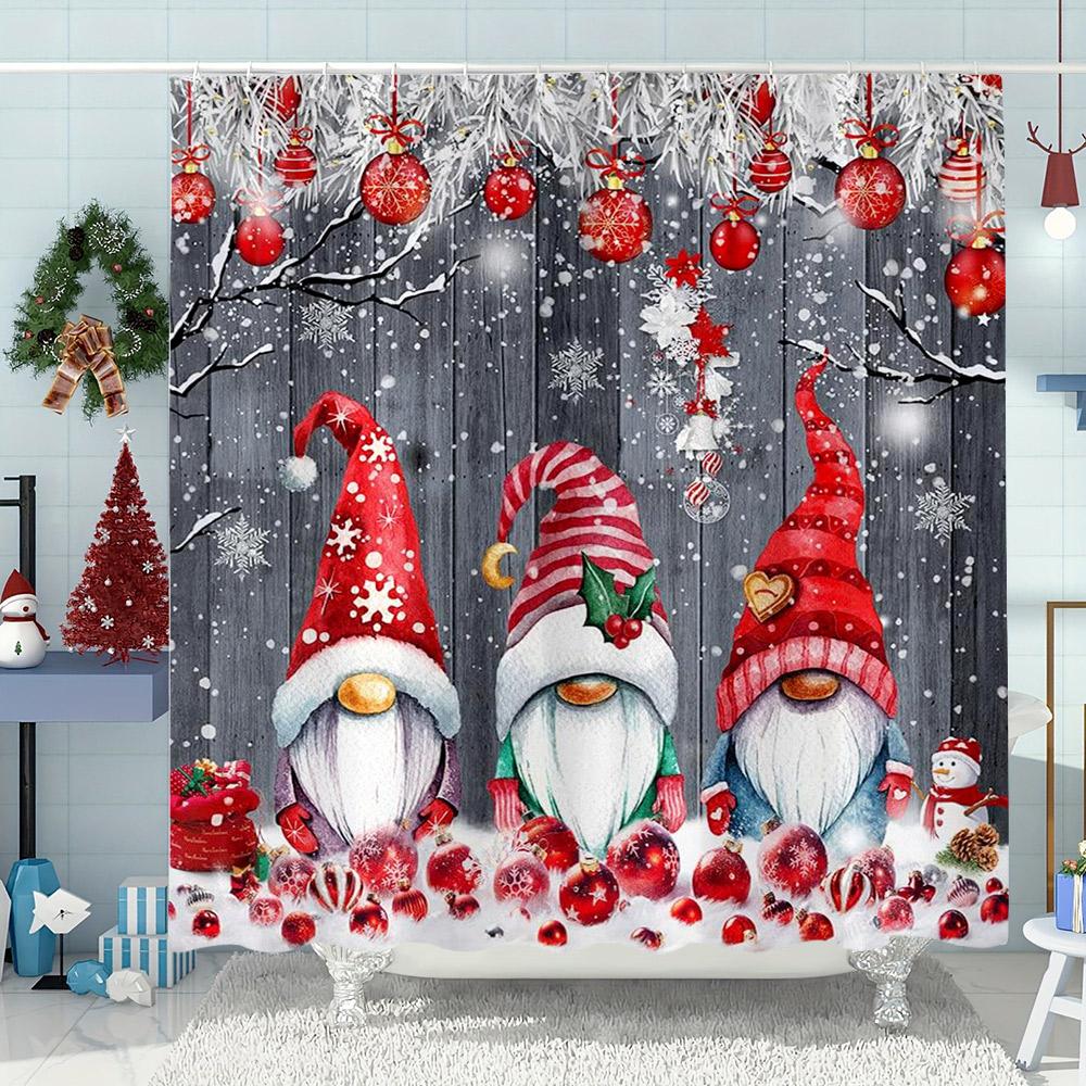 Funny Christmas Bathtub Cat Print Shower Curtain Moose Snowman Christmas Decor Polyester Fabric Shower Curtains Bathroom Decor