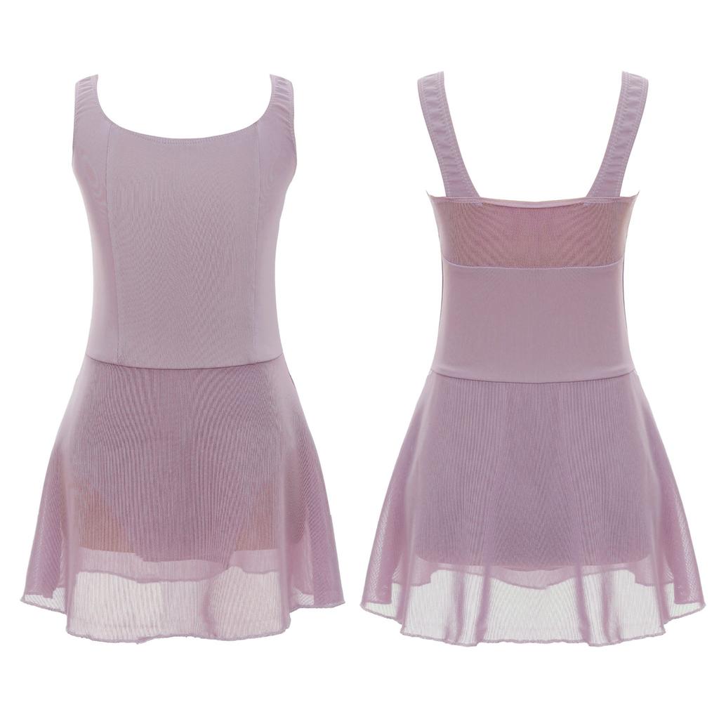 Kids Girls Athletic Activewear Costume Rhythmic Ballet Gymnastics Dancewear Dancing Training Clothes Solid Color Party Dress