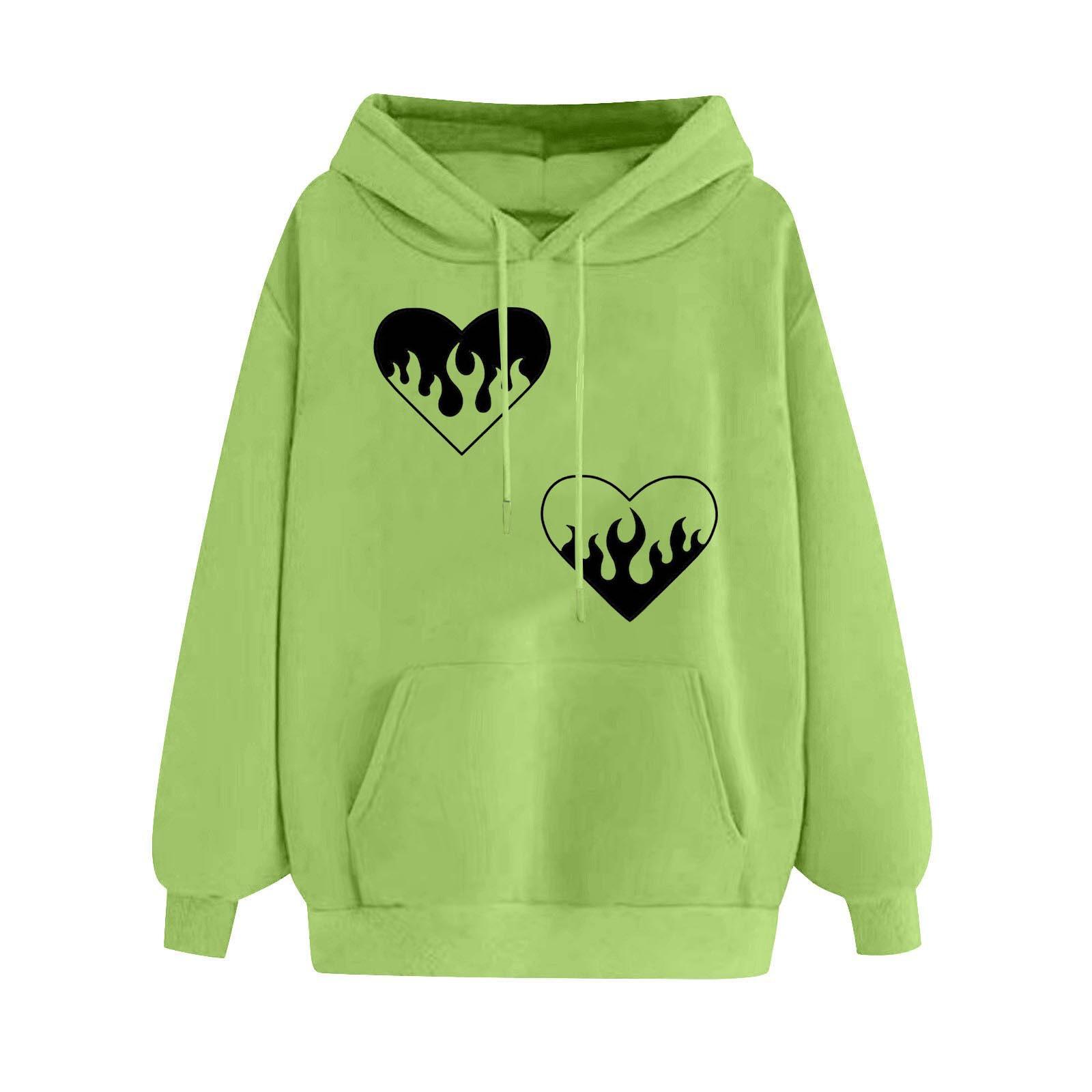 

2025 spring trendy brand men and women couples sweater love print hooded women s top loose fashion hoodie 5XL зелёный