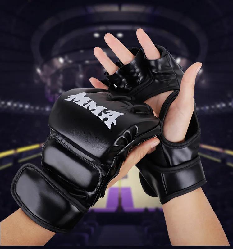 Professional Boxing Training Gloves Half Finger Leather Cushion for Adult Sanda Boxing Training Sandbag Knuckles чёрный
