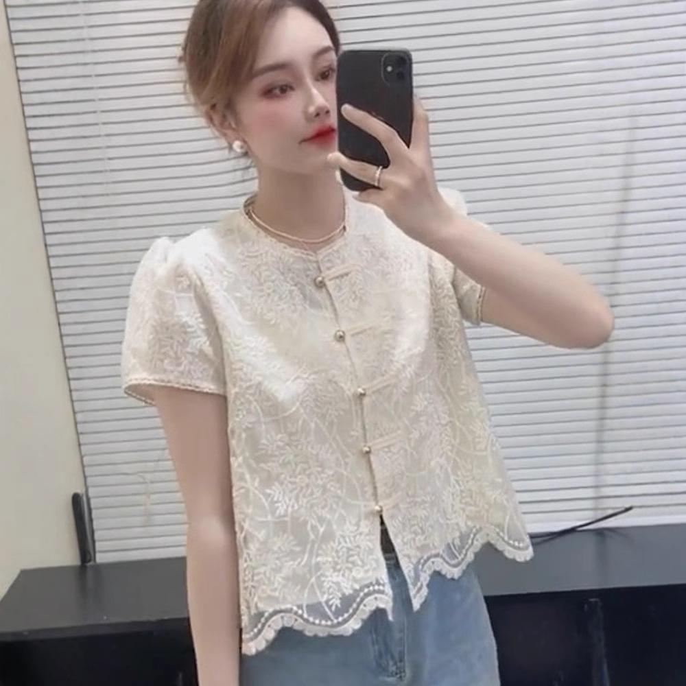 2025 Summer Chinese-Style Lace Frog Button Top for Women