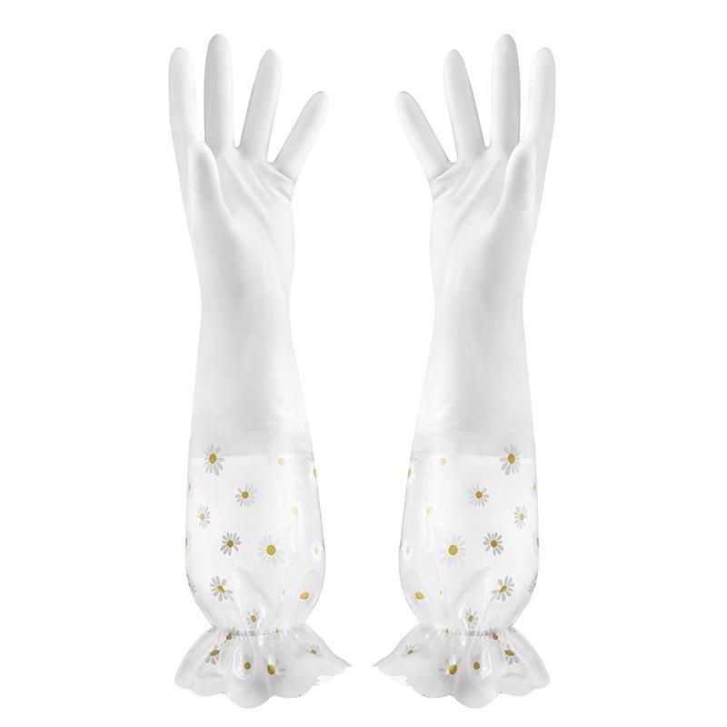Dishwashing gloves women thickened housework kitchen durable laundry long gloves plus velvet rubber