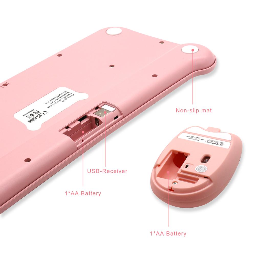Round Keys Cute 2.4GHz Bluetooth Wireless Keyboard Mouse Set Wireless Keyboard and Mouse Combo for Computer PC Laptop Pink