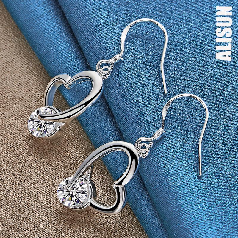 925 sterlingsølv hjerteformede AAA sirkon anheng Piercing øredobber Fasjonable bryllup smykker