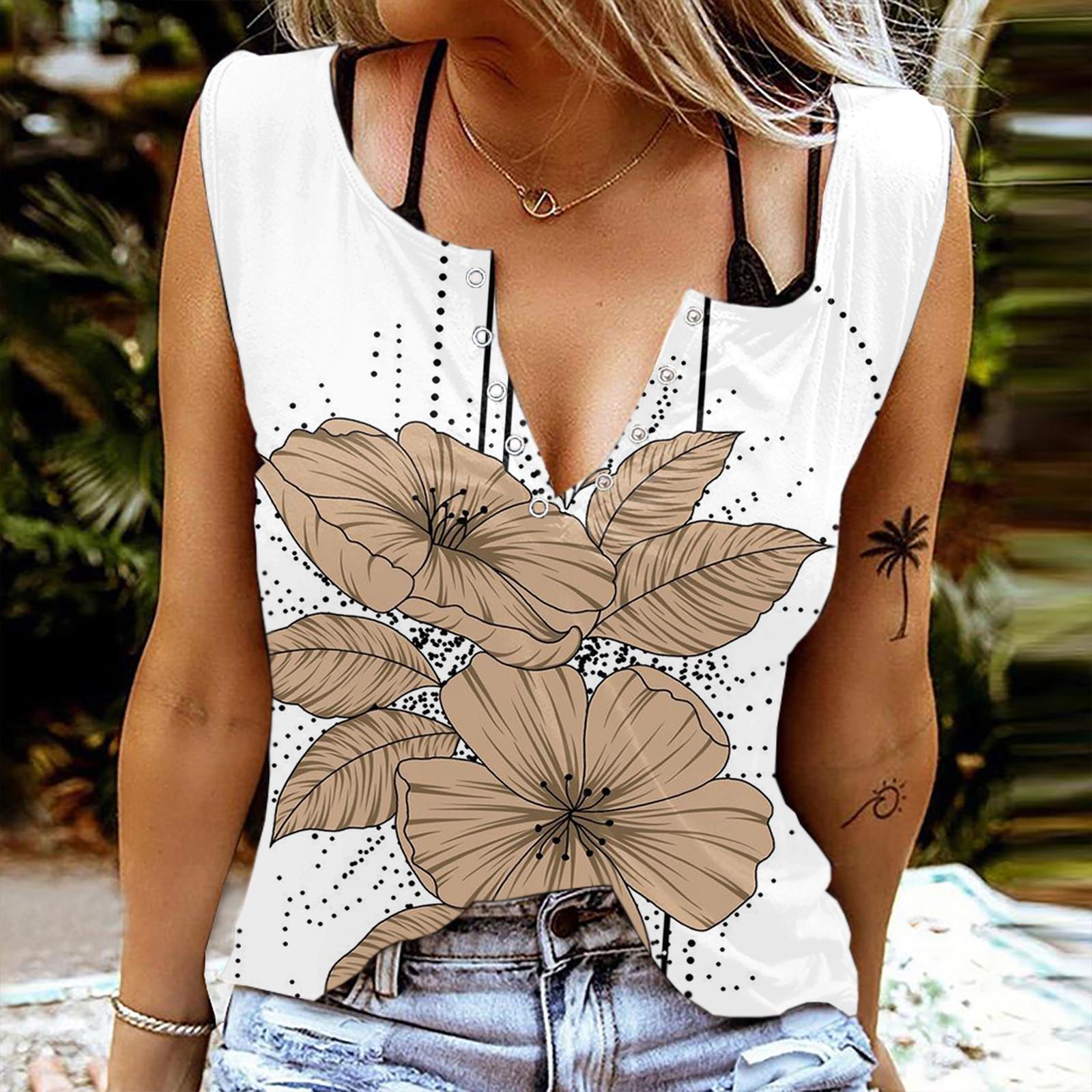 

Женские майки, сексуальные летние топы без рукавов с V-образным вырезом, жилет с 3D принтом, красные цветочные топы 8XL дубильная кора