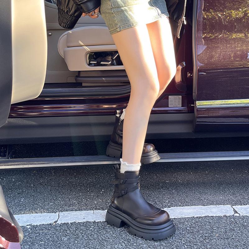 Black British platform Martin boots women's new summer retro small man height increase and thin short boots