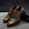 Fashion Men's Luxury Genuine Leather Oxfords Classic Wingtip Lace-Up Dress Shoes for Wedding Party Business Office Formal Wear