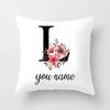 Personalized Name Flower Letter Pillow Case Alphabet Print White Square Pillow Case Dust Cover Bedroom Party Decoration