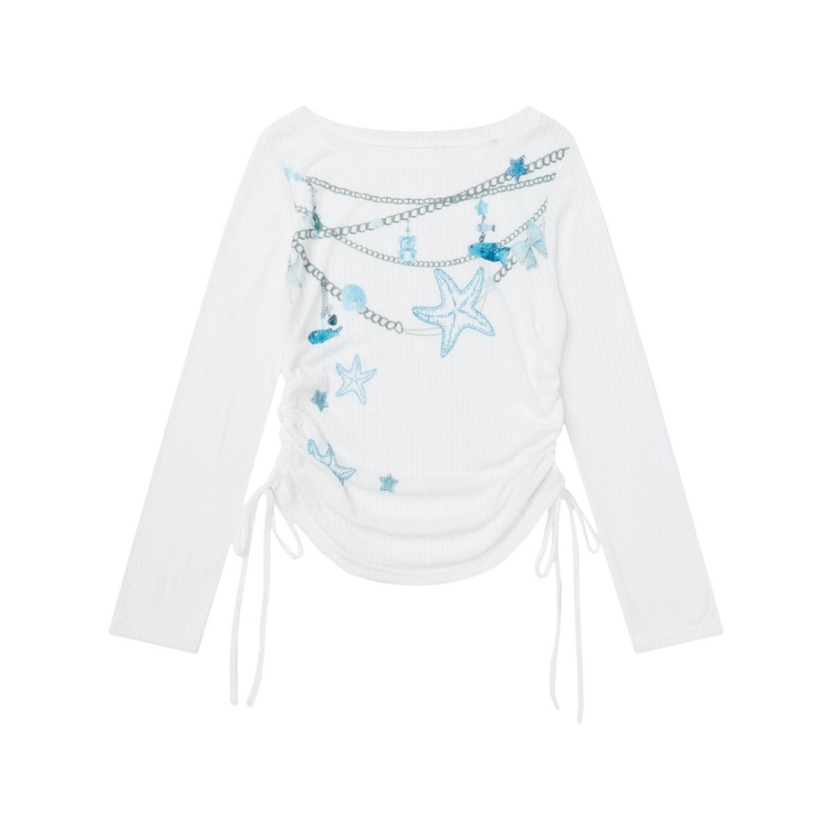 

2KWEIRD Y2k Женские футболки с принтом Футболки с длинным рукавом Ropa Mujer С открытыми плечами Туника на кулиске Футболка Сексуальные футболки S белый