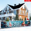Merry Christmas Garden Yard Banner, Snowman Santa Design, Polyester Outdoor New Year Winter Party Photo Background
