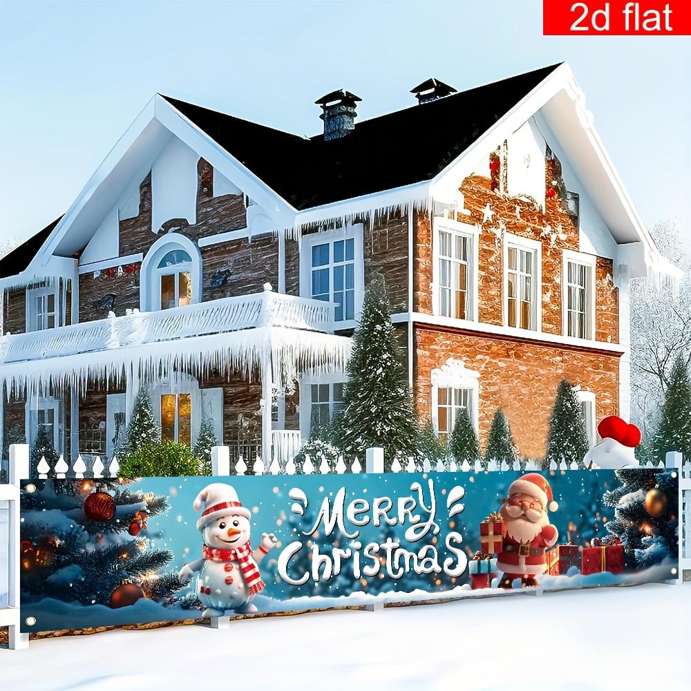 Merry Christmas Garden Yard Banner, Snowman Santa Design, Polyester Outdoor New Year Winter Party Photo Background