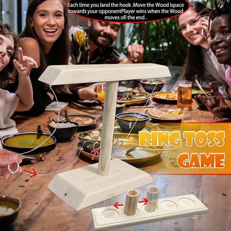 Kids and Adults Ring Toss Game Set Fast Paced Wooden Board Game for Home Parties Drinking Games and Outdoor Fun