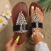 Large size women's slippers one-word buckle with round head flat bottom casual leopard print toe sandals women