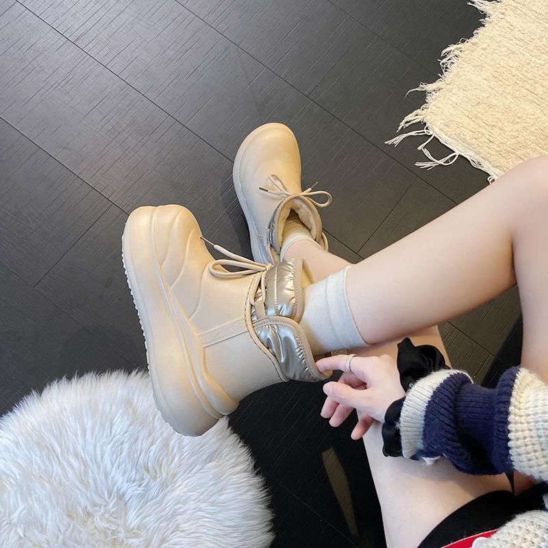 Bottines d'hiver chaudes imperméables à semelle souple grande taille pour femmes, bottes de neige antidérapantes en tissu duvet, doublées rembourrées, bottes en coton imperméables pour sports de plein air