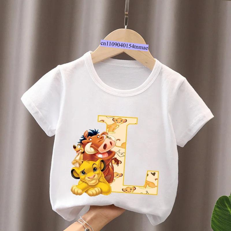 The Lion King Cute Simba Letter A B C Name Print Kids T-Shirts Girls Clothes Baby Boys Short Sleeve T Shirt Summer Children Tops