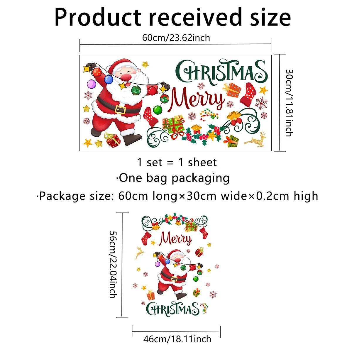 

Веселые рождественские наклейки на двери, окна, настенные украшения, мультфильм Санта, снеговик, рождественская елка, сани с оленем, обои, праздничный декор комнаты