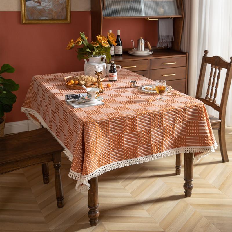 American Geometric Tablecloth Line Plaid Polyester Jacquard Tassel Rectangular Dining Table Coffee Table Tablecloth Cover Towel